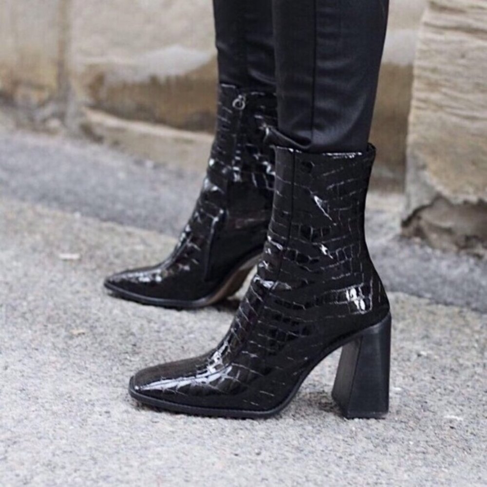 Topshop Hurricane Croc Embossed Bootie Black Patent Glossy Women's Size 40 / 9.5